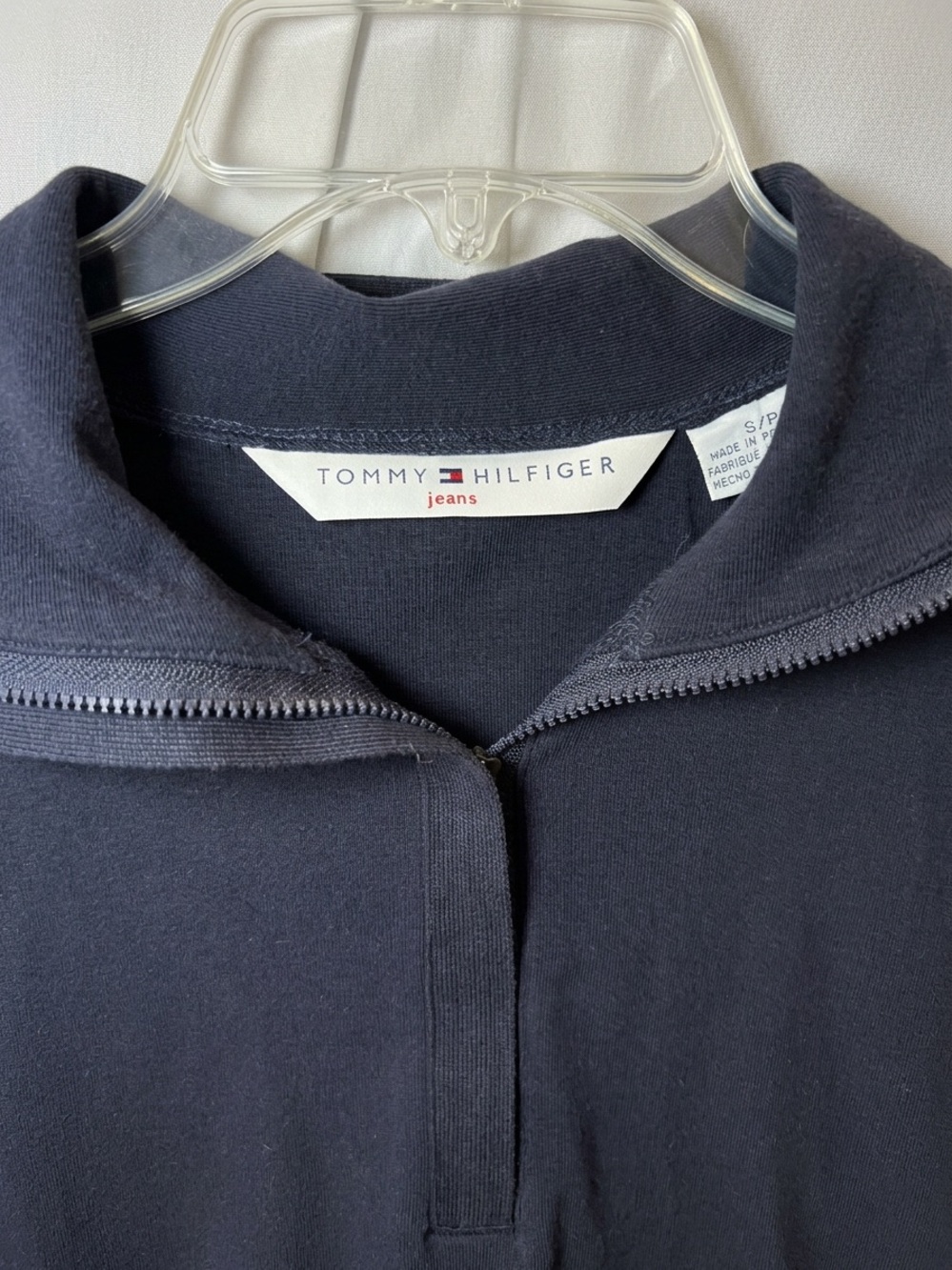 NWT Vintage Tommy Hilfiger Quarter Zip Pullover Navy Sleeve Cargo Pocket, S - Picture 2 of 3